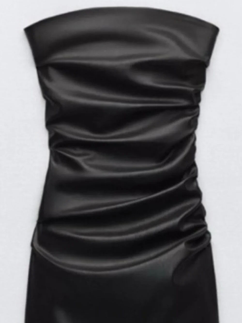 Faux Leather Ruched Strapless Dress - Picture 2 of 4